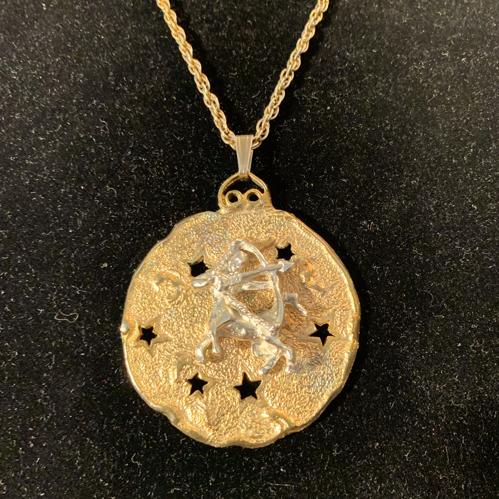 Two-Tone Sagittarius Astrology Medallion on Chain